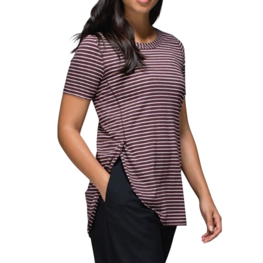 Lululemon Om Tee West2east Stripe Heathered Bordeaux Drama Short Sleeve T-shirt